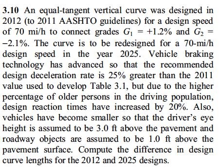 3 . 1 0 An equal - tangent vertical curve was
