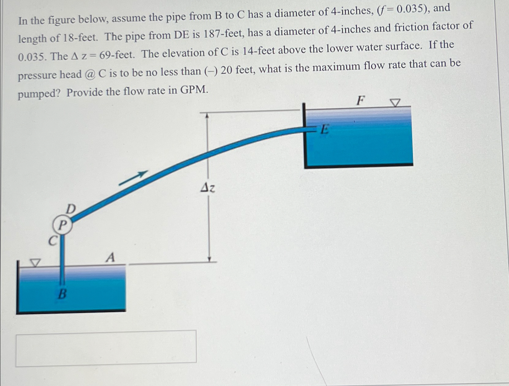 In the figure below, assume the pipe from B to C