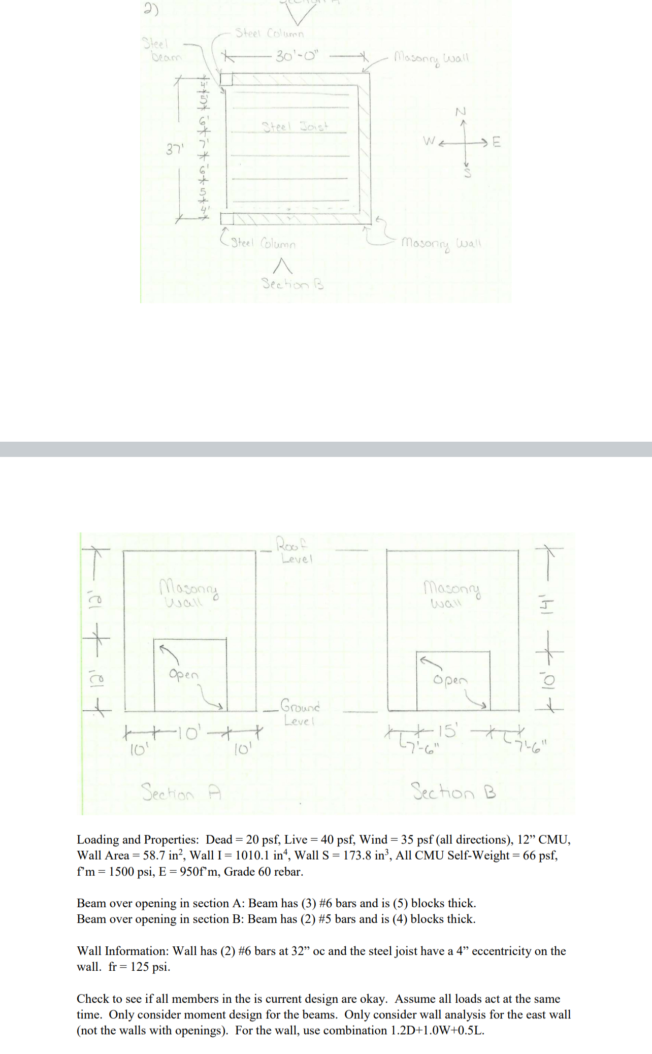 Loading and Properties: Dead = 2 0 p s f , Live =