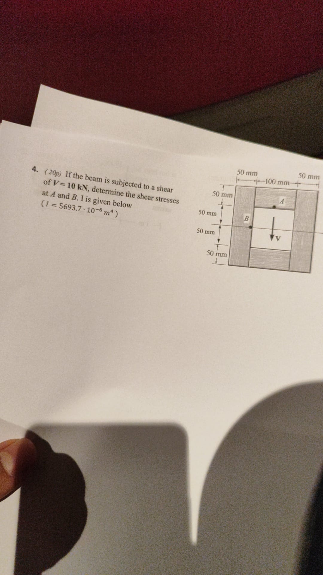 ( 2 0 p ) If the beam is subjected to a shear of