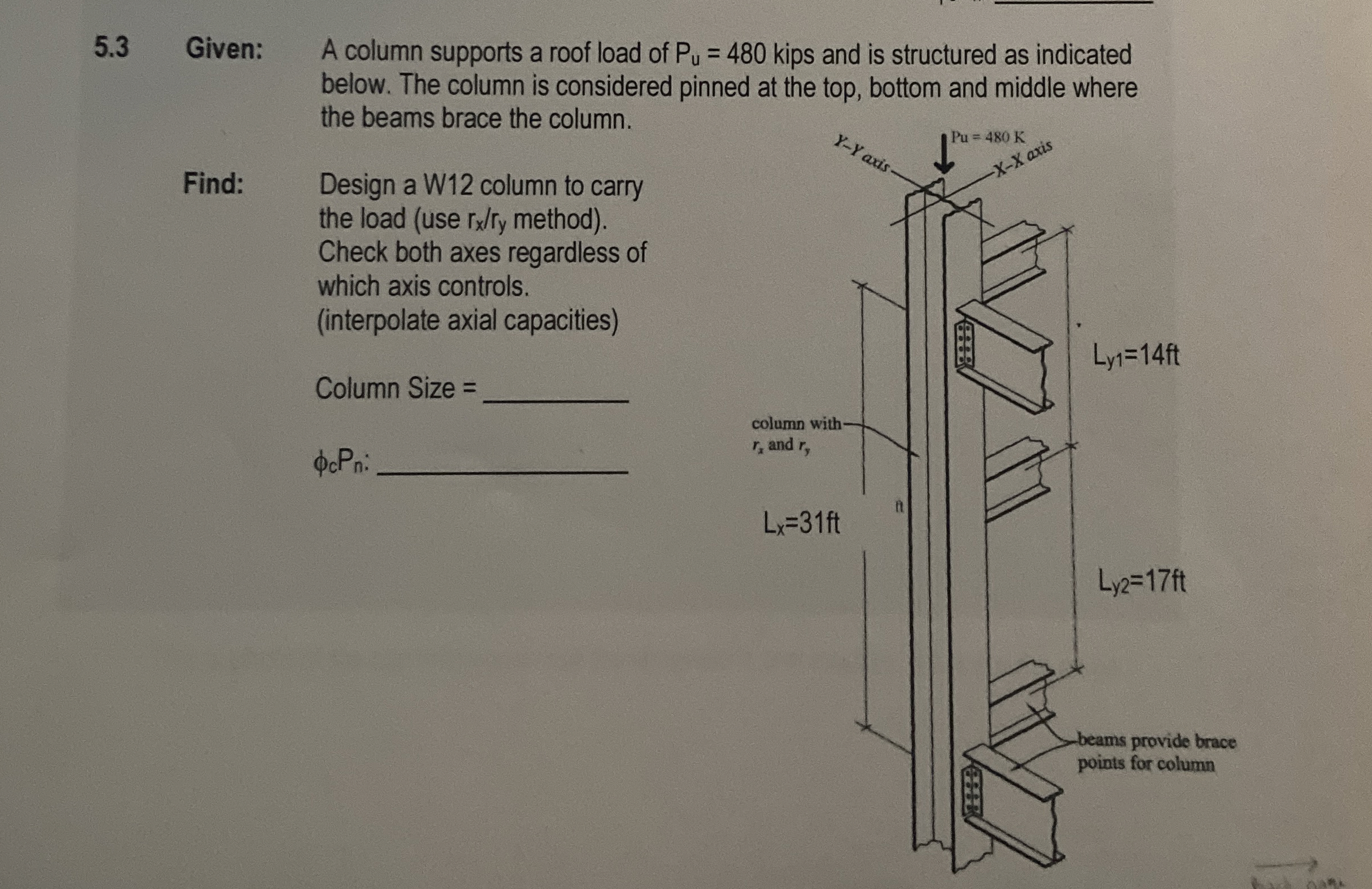 5 . 3 Given: A column supports a roof load of P u