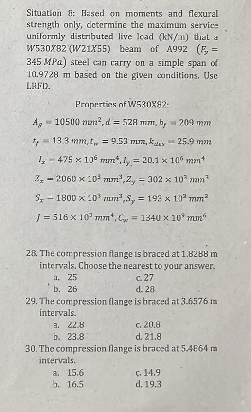 Situation 8 : Based on moments and flexural