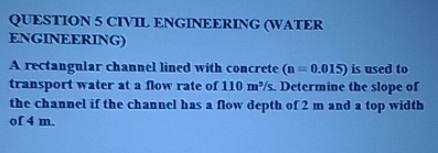 QUESTION 5 CIVIL ENGINEERING ( WATER ENGINEERING