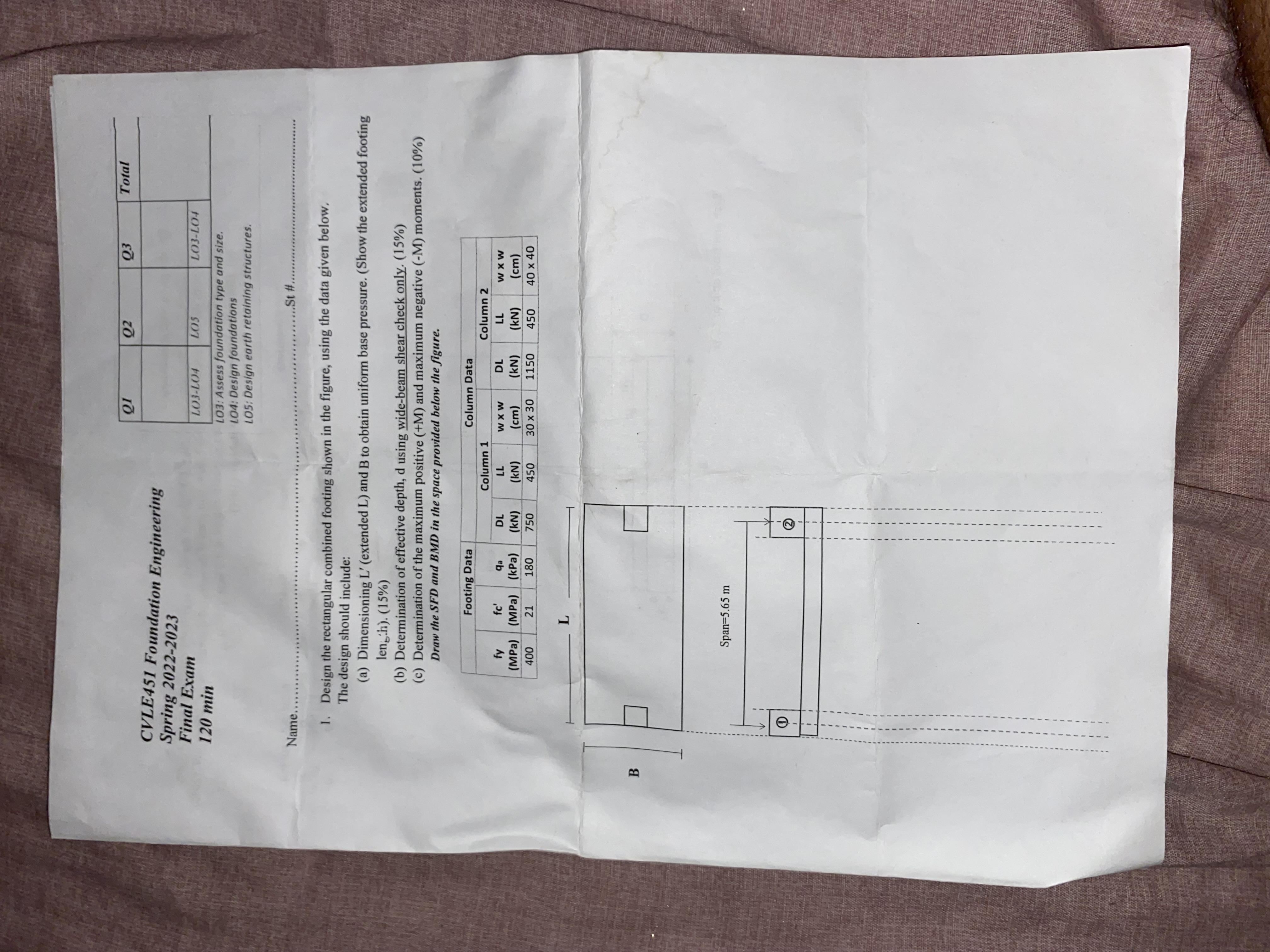 Name St # Design the rectangular combined footing