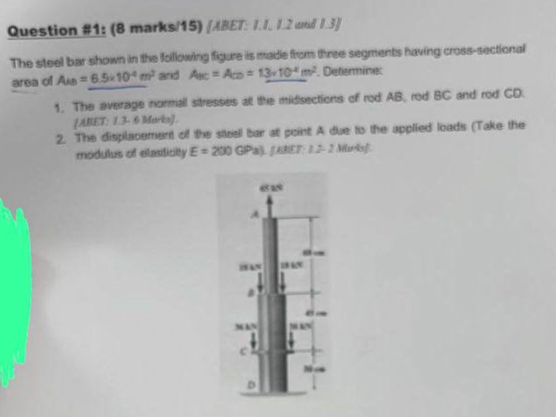 The stoel bar shown in the folliowing figure is