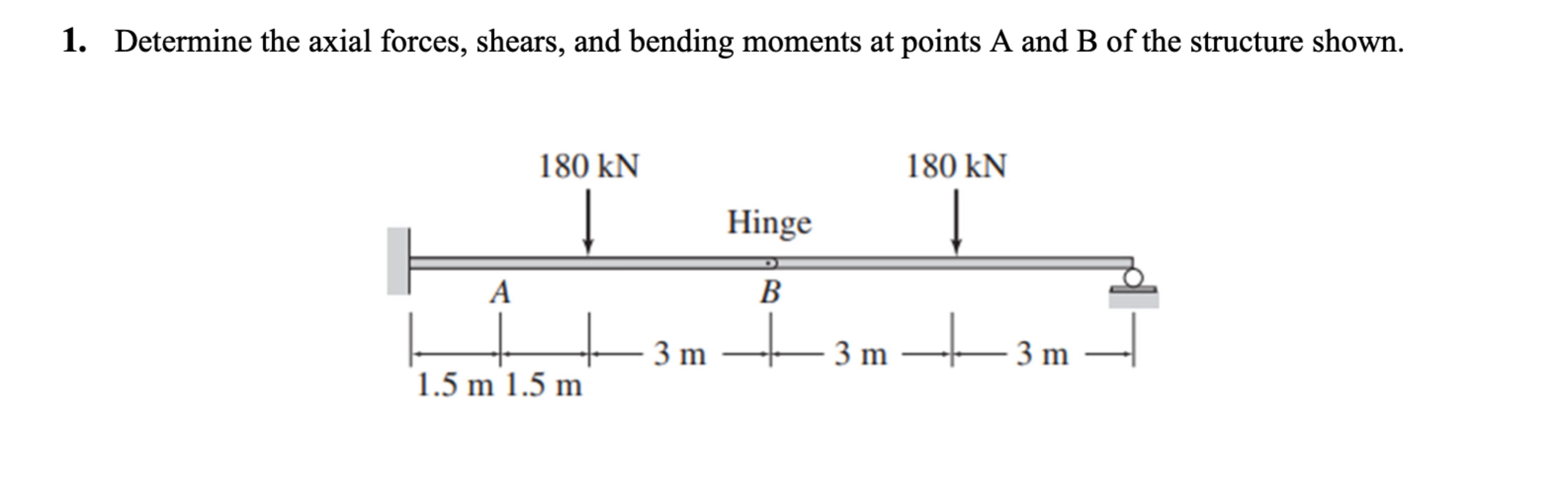 Determine the axial forces, shears, and bending
