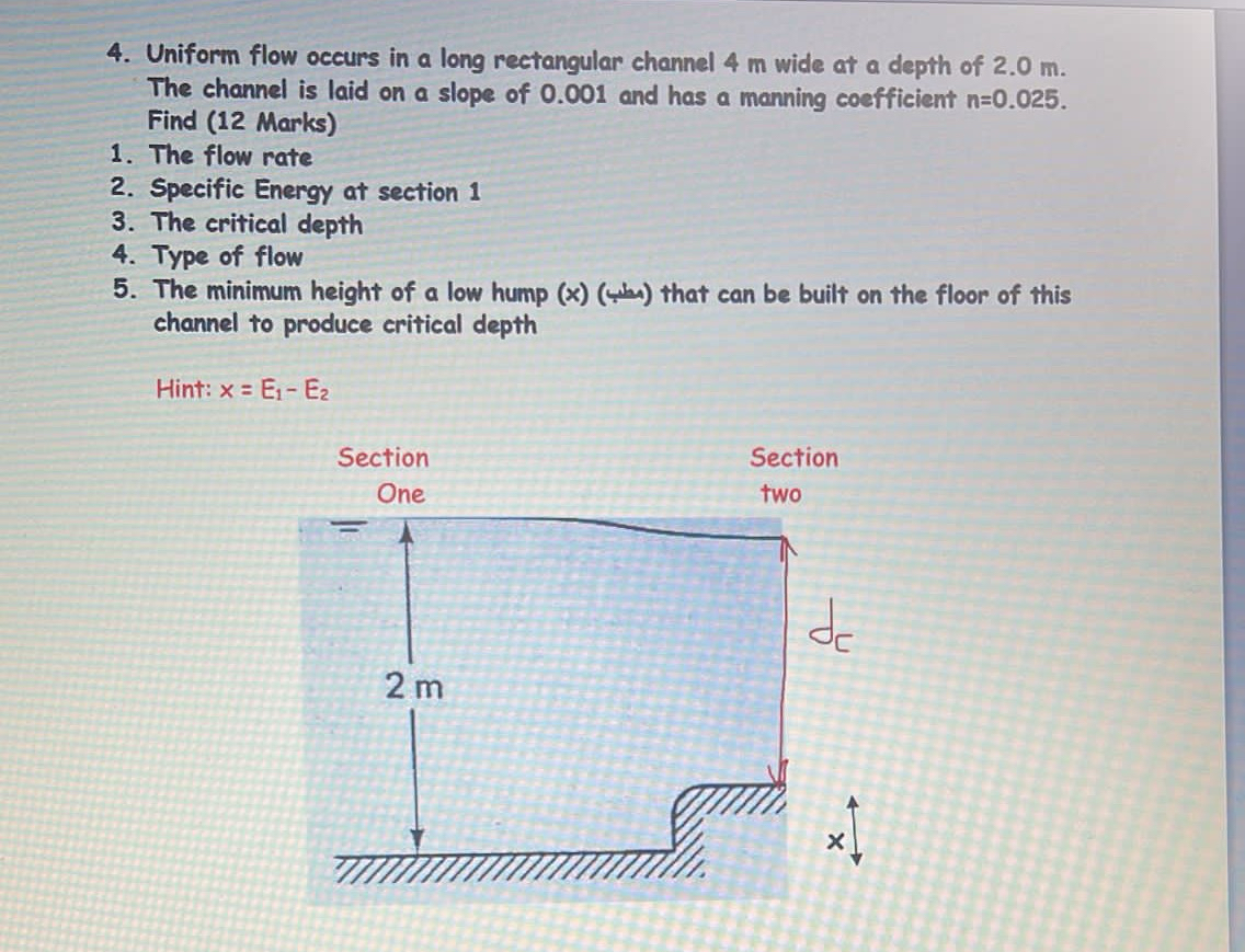 Uniform flow occurs in a long rectangular channel