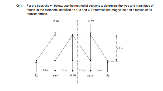Q 4 ) . For the truss shown below, use the method