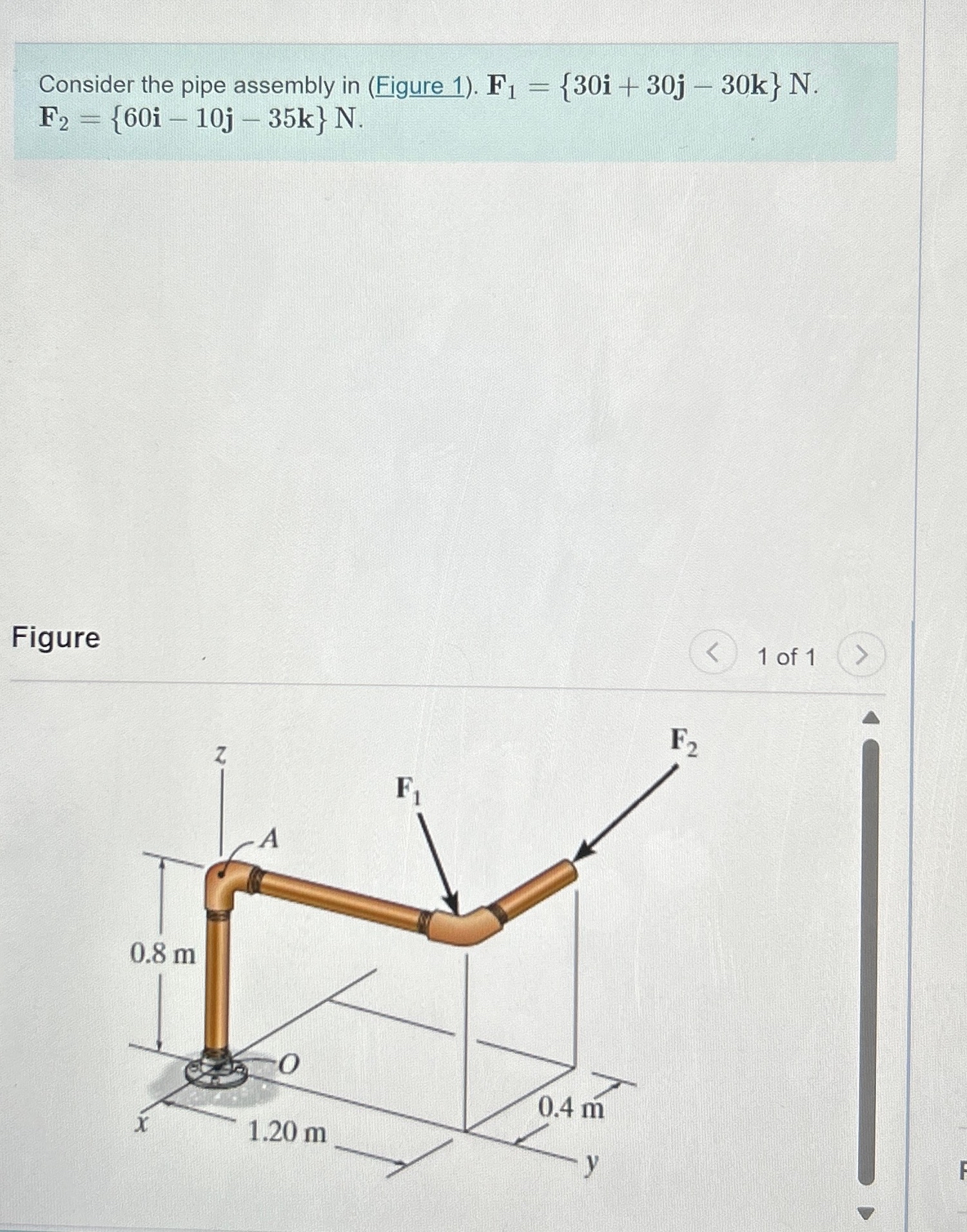 Determine the moment about O of the force F 1