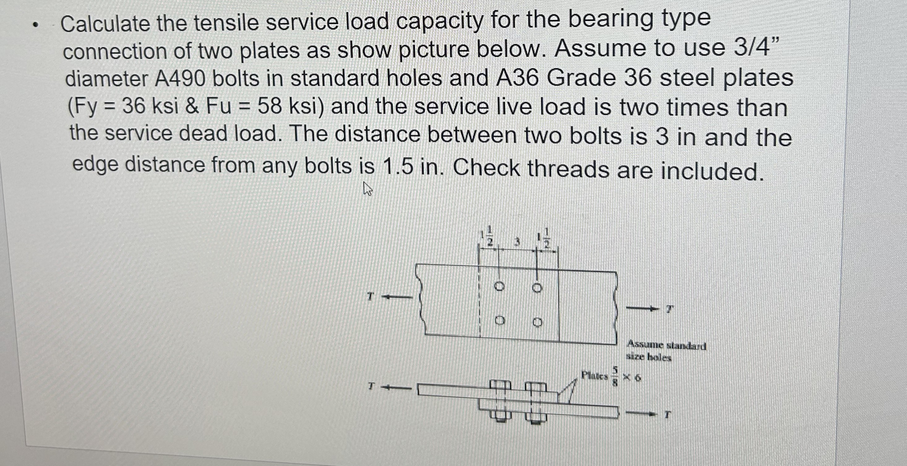 Calculate the tensile service load capacity for