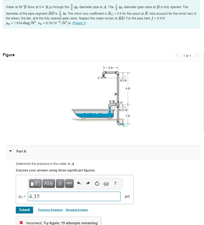 Water at 8 0 F flows at 5 . 4 f t s through the 3