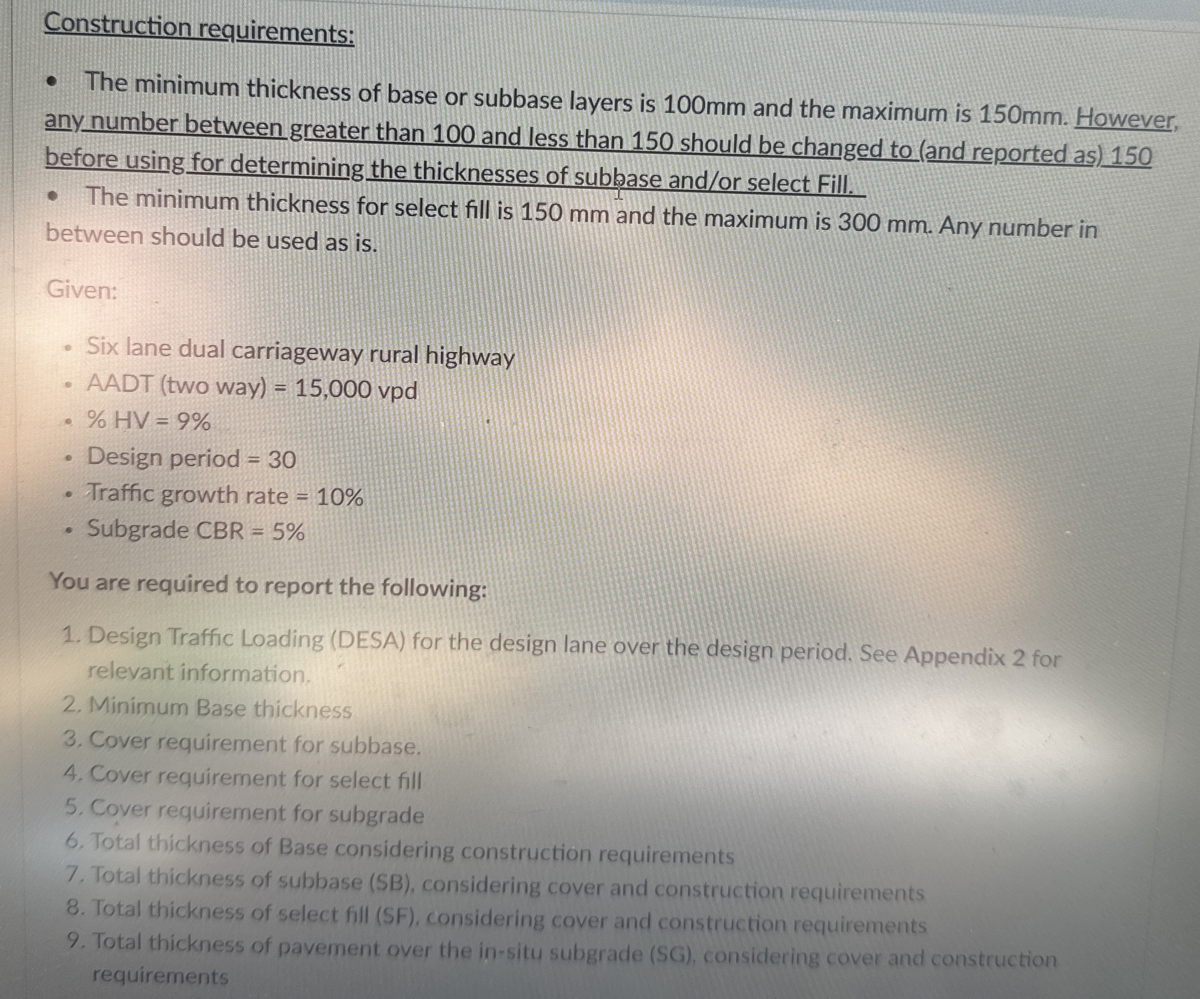 Construction requirements: The minimum thickness