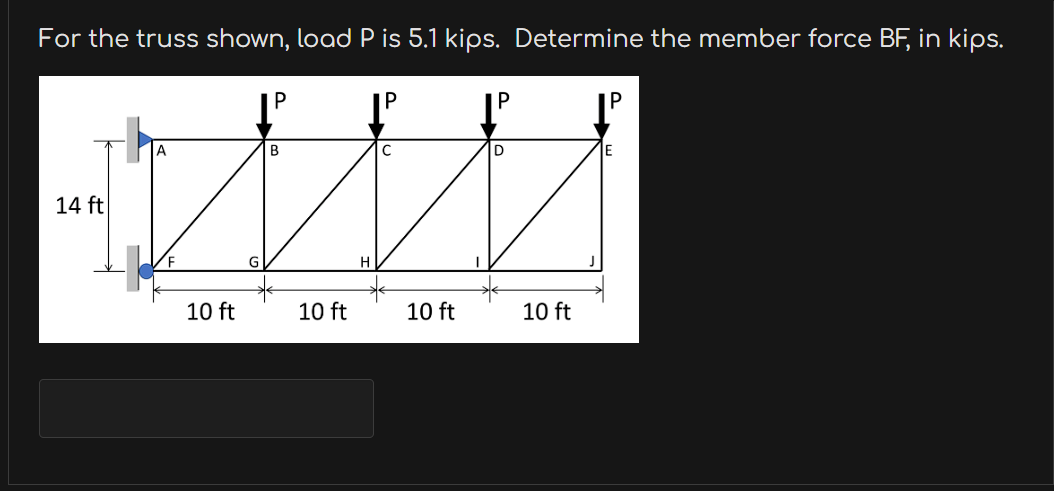 For the truss shown, load P is 5 . 1 kips.