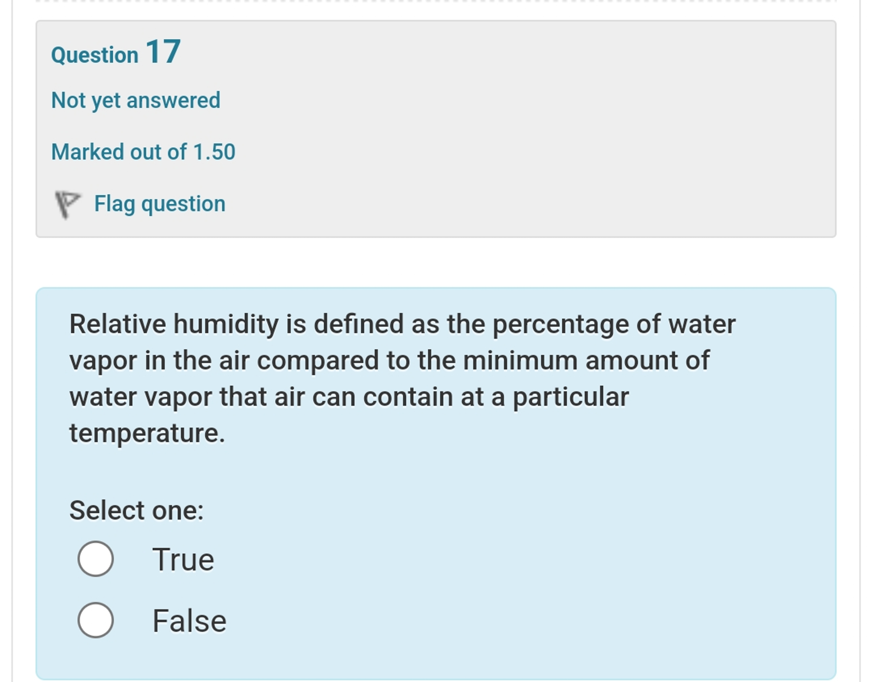 Relative humidity is defined as the percentage of
