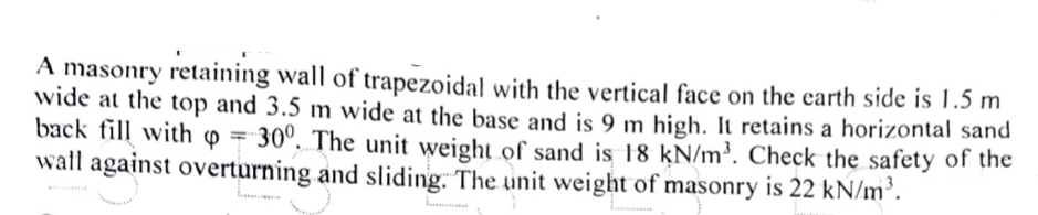 A masonry retaining wall of trapezoidal with the