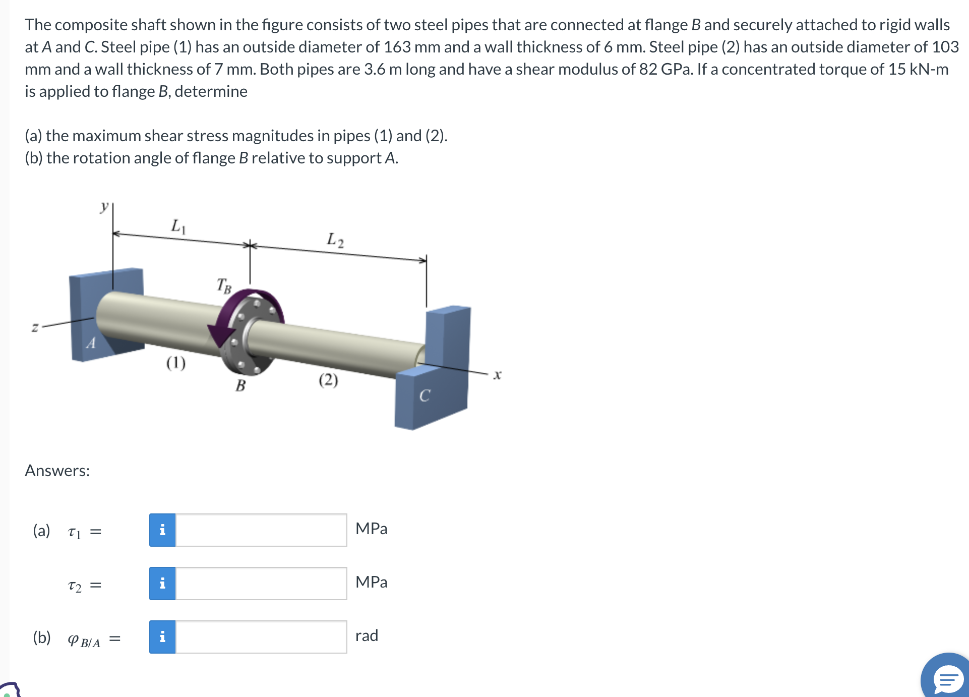 The composite shaft shown in the figure consists