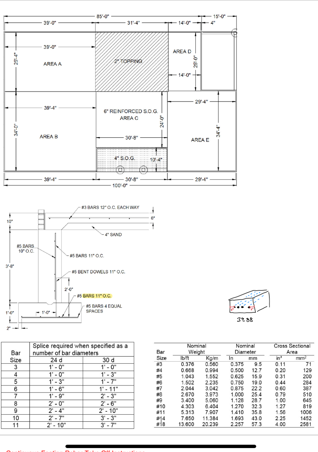 Take off continuous footing rebar wall g Take off