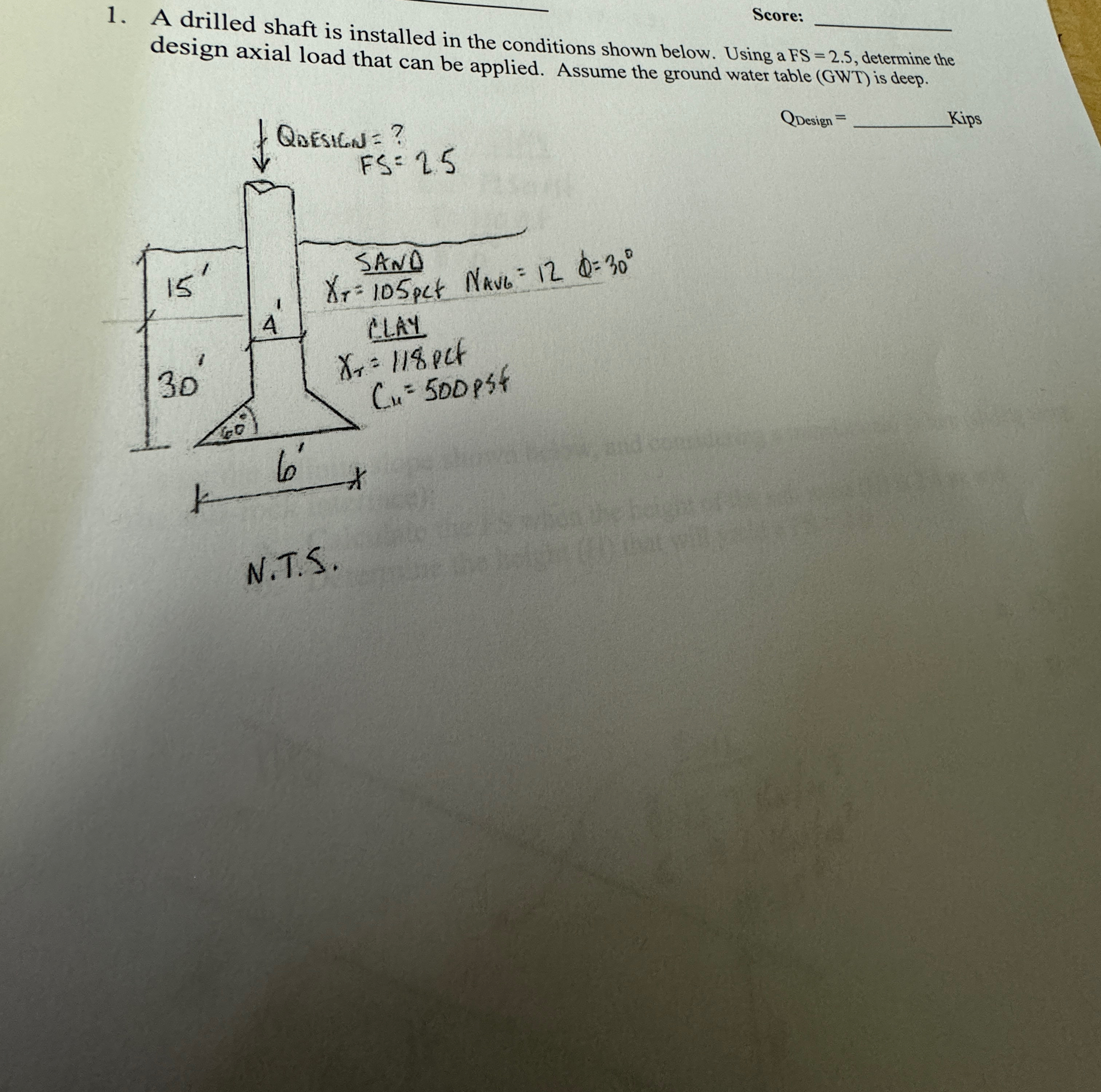 A drilled shaft is installed in the conditions