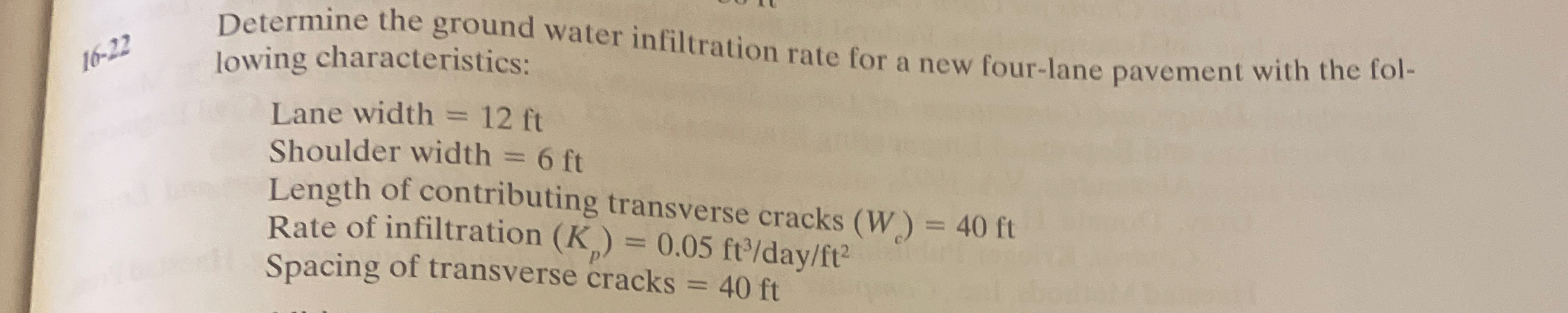 1 6 - 2 2 Determine the ground water infiltration
