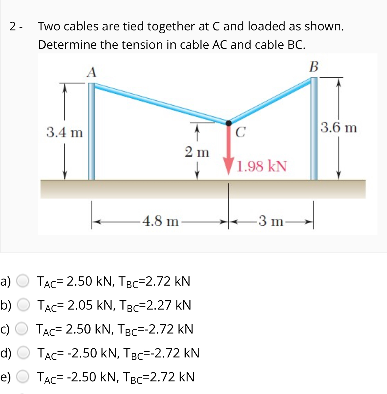 2 - Two cables are tied together at C and loaded