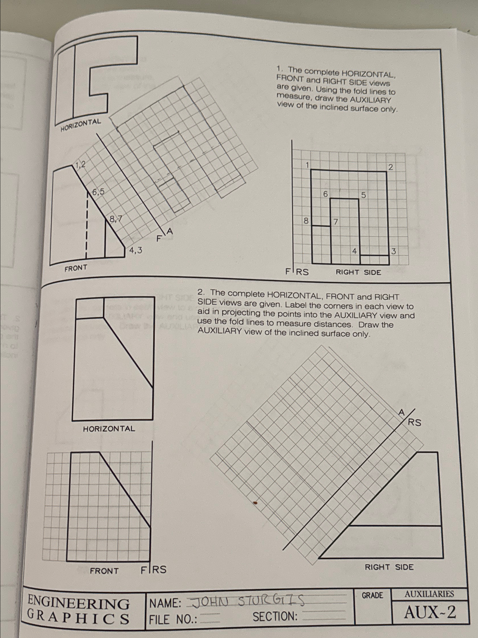 The complete HORIZONTAL, FRONT and RIGHT SIDE