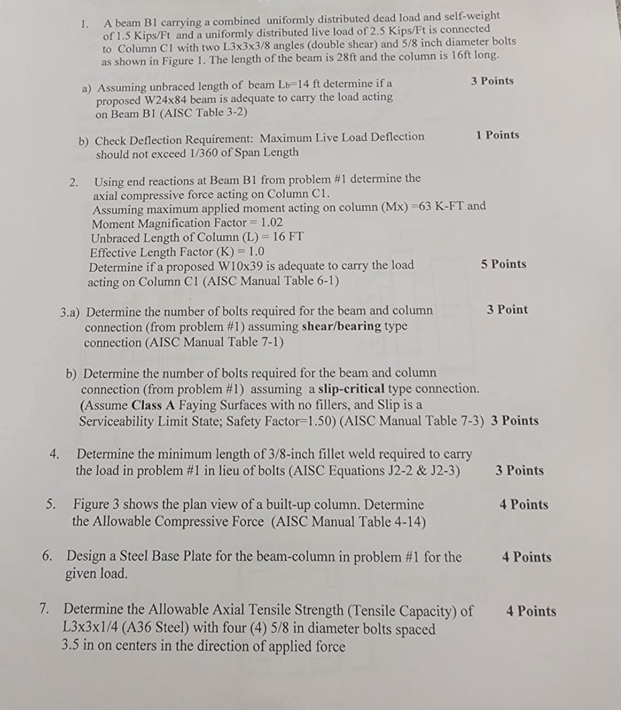 A beam B 1 carrying a combined uniformly