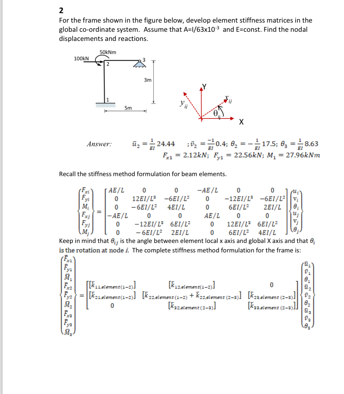 2 For the frame shown in the figure below,