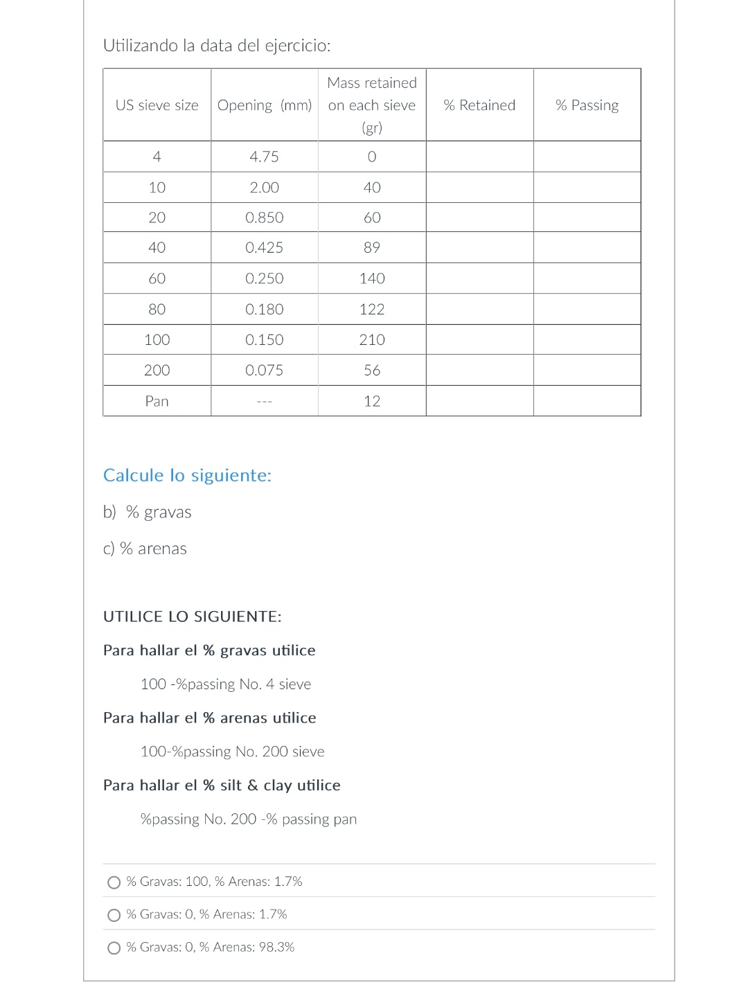 Utilizando la data del ejercicio: \ table [ [ US