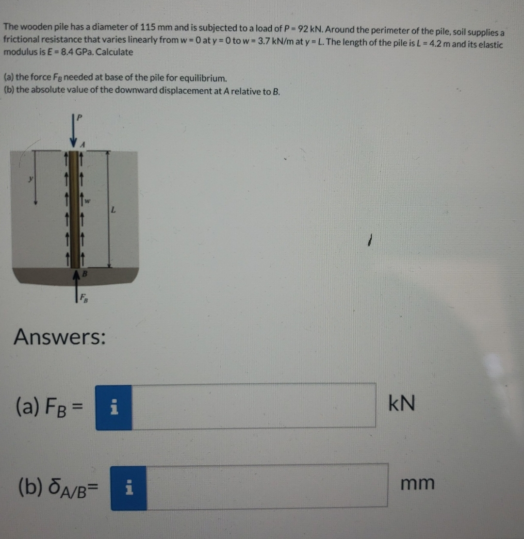 The wooden pile has a diameter of 1 1 5 m m and