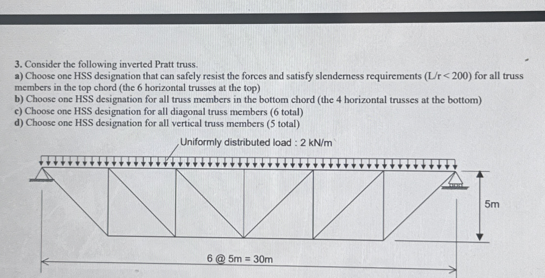 Consider the following inverted Pratt truss. a )
