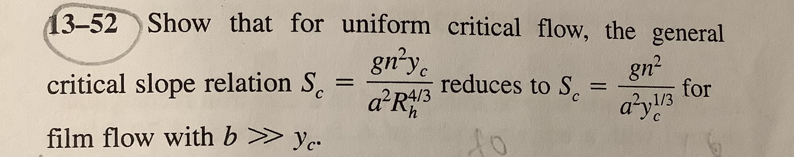 1 3 - 5 2 Show that for uniform critical flow,