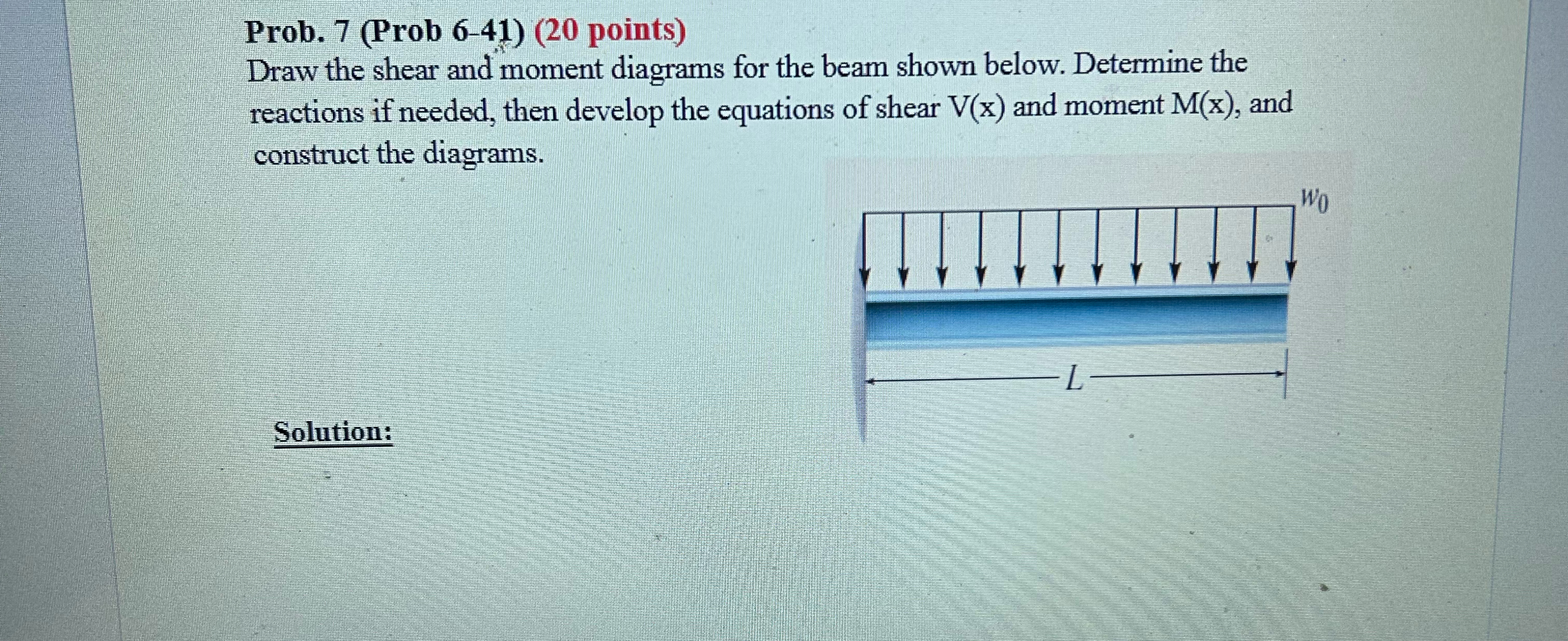 Prob. 7 ( Prob 6 - 4 1 ) ( 2 0 points ) Draw the