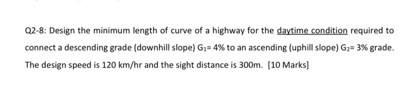 Q 2 - 8 : Design the minimum length of curve of a