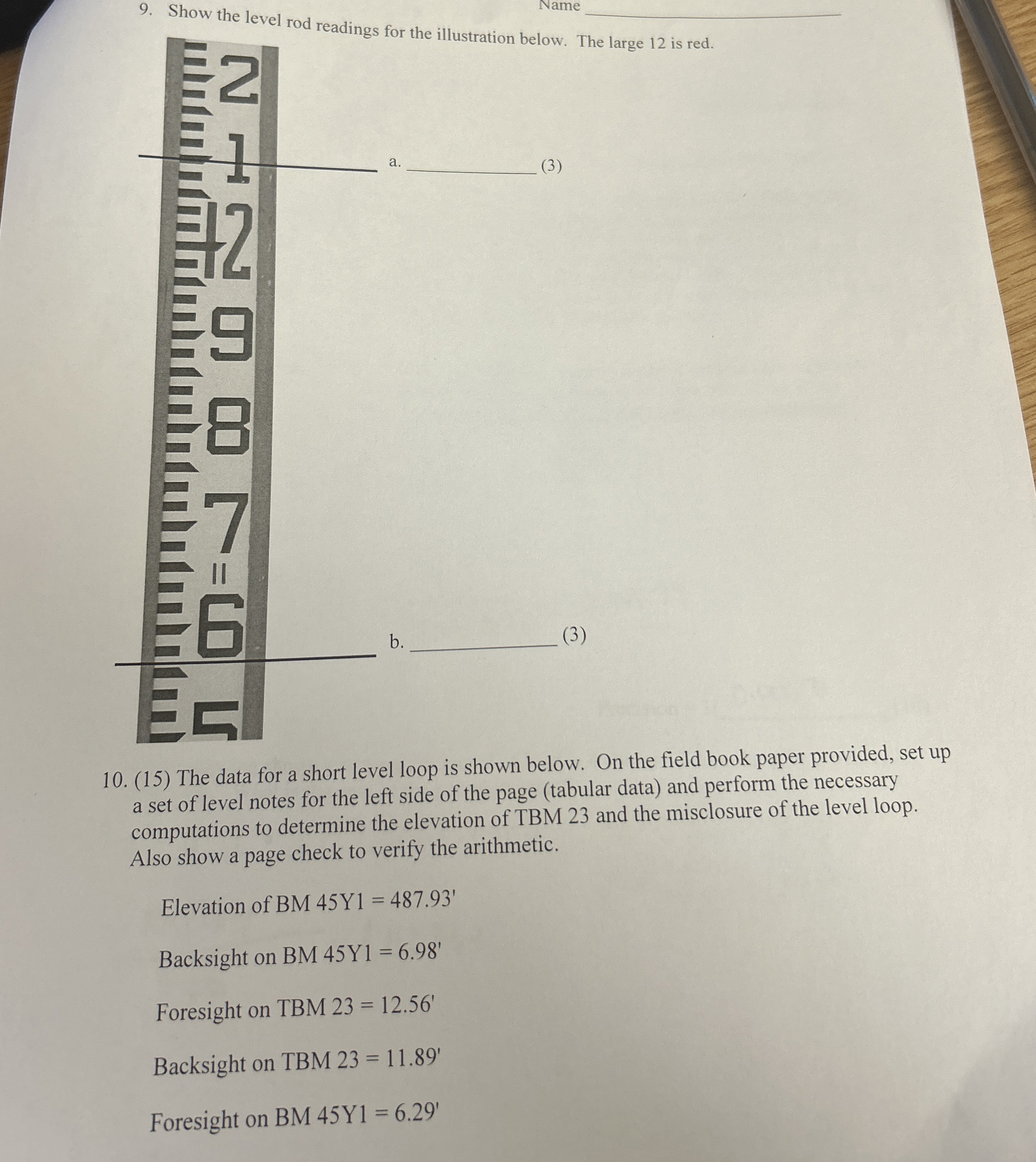Show the level rod readings for the illustration