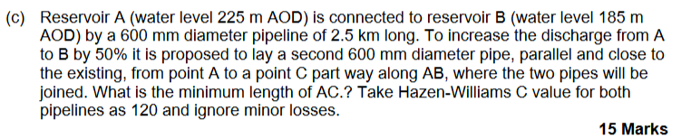 ( c ) Reservoir A ( water level 2 2 5 m AOD ) is