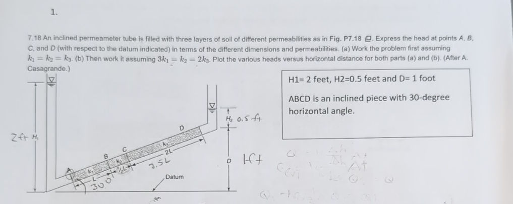 7 . 1 8 An inclined permeameter tube is filled