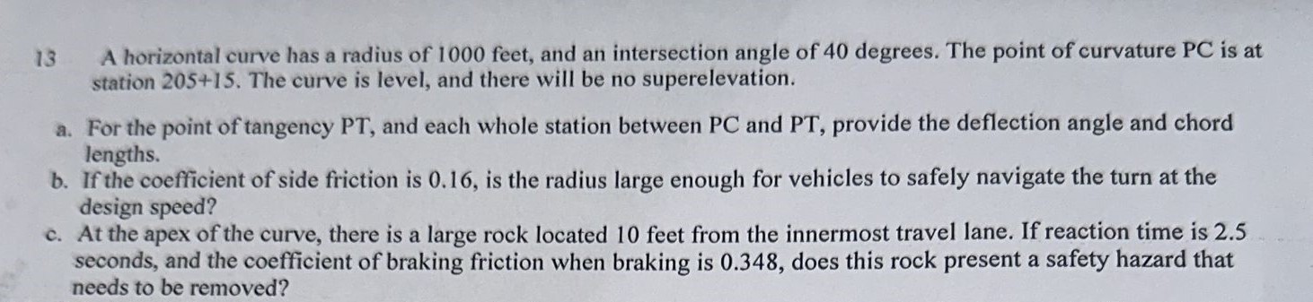 1 3 A horizontal curve has a radius of 1 0 0 0
