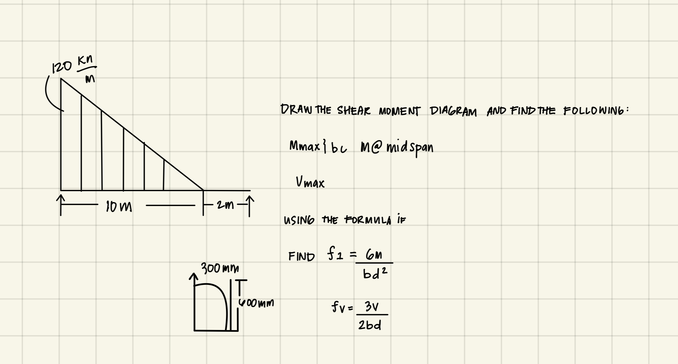 DRAW THE SHEAR MOMENT DIAGRAM AND FIND THE