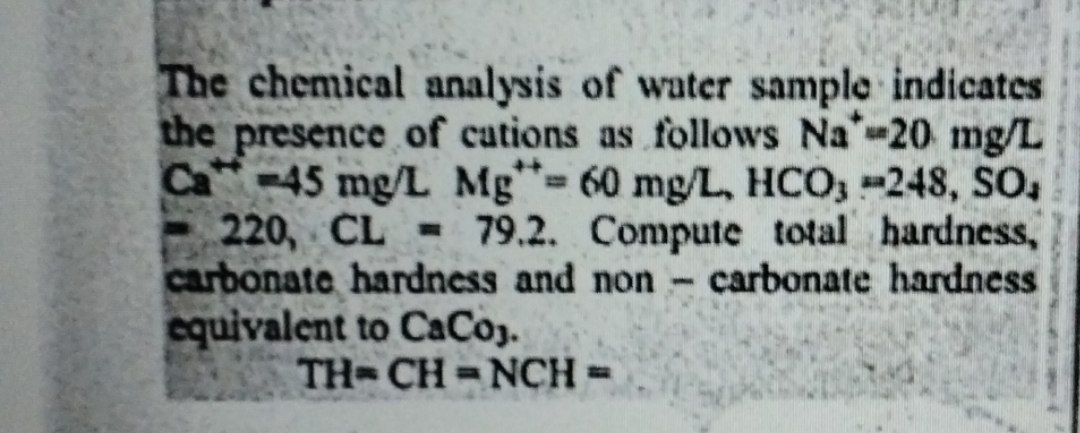 The chemical analysis of water sample indicates