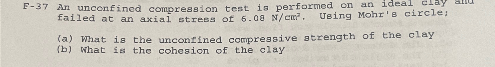 F - 3 7 An unconfined compression test is