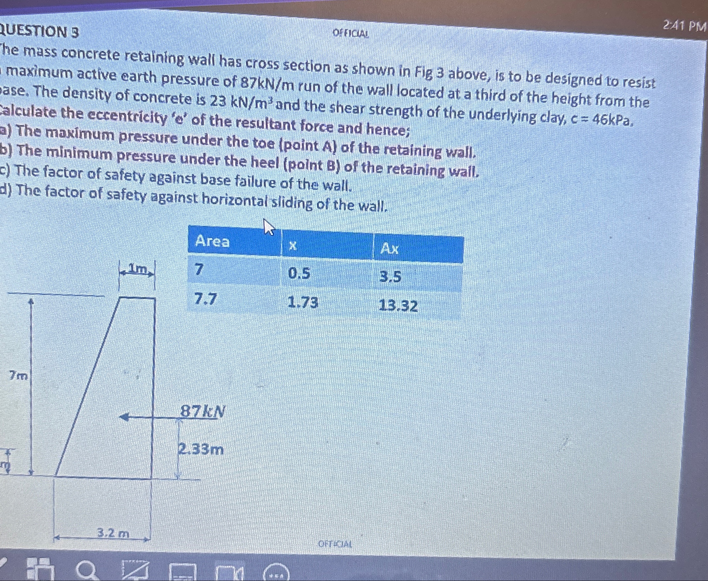 The mass concrete retaining wall has cross
