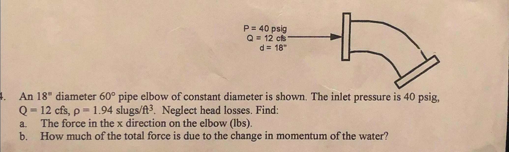 An 1 8 ' ' diameter 6 0 pipe elbow of constant