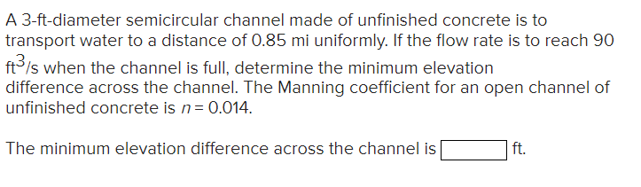 A 3 - ft - diameter semicircular channel made of