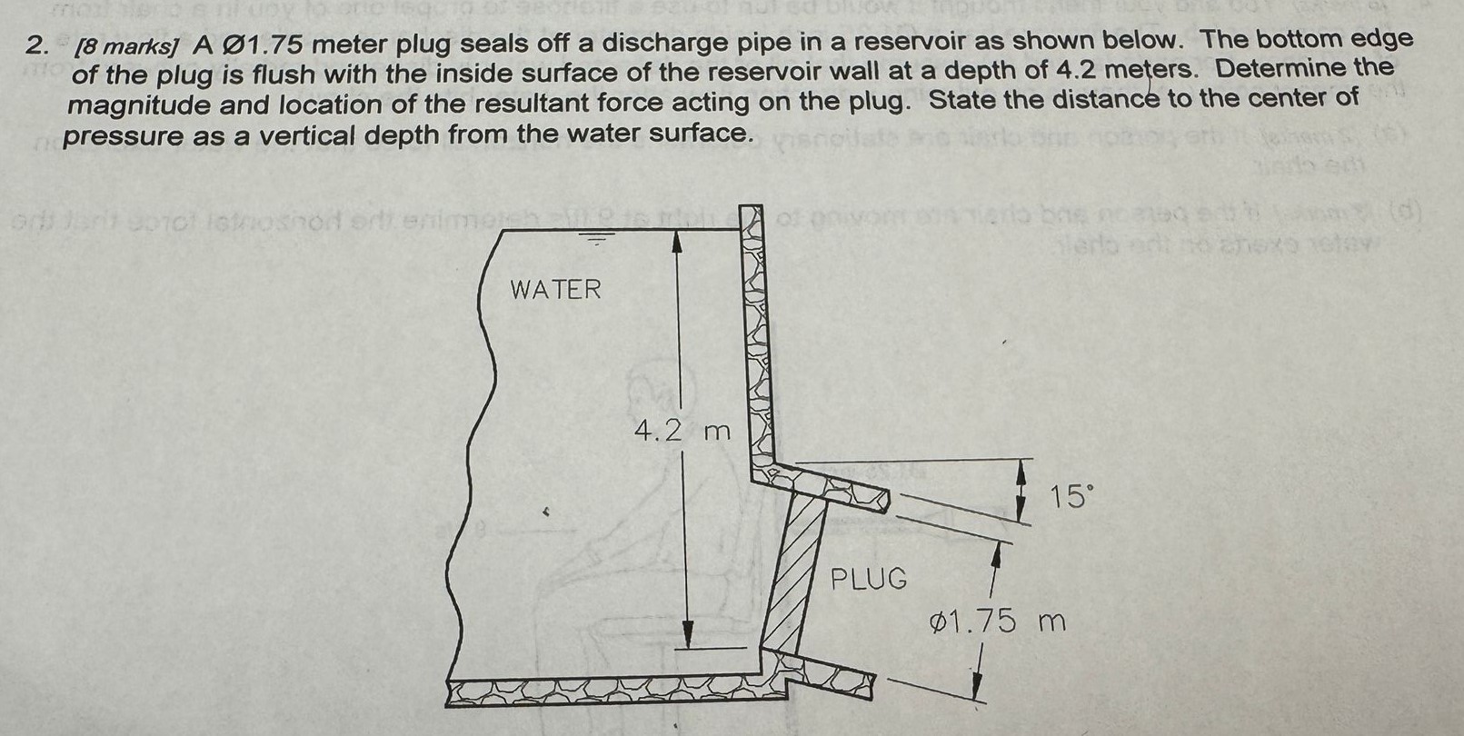 2 . [ 8 marks ] A 1 . 7 5 meter plug seals off a