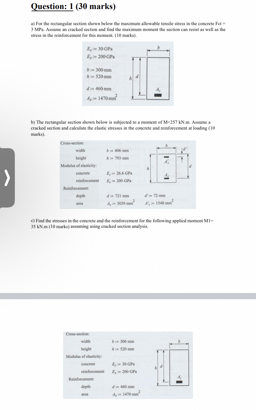 Question: 1 ( 3 0 marks ) a ) For the rectangular