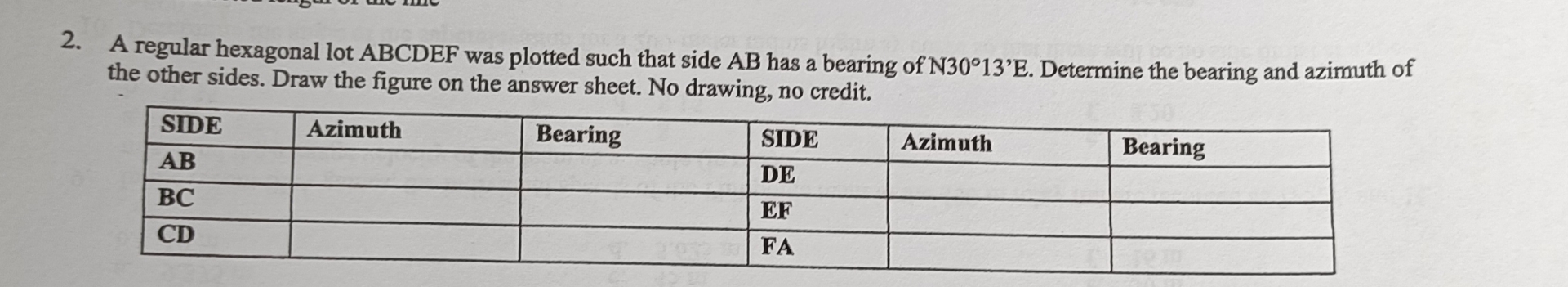 A regular hexagonal lot ABCDEF was plotted such