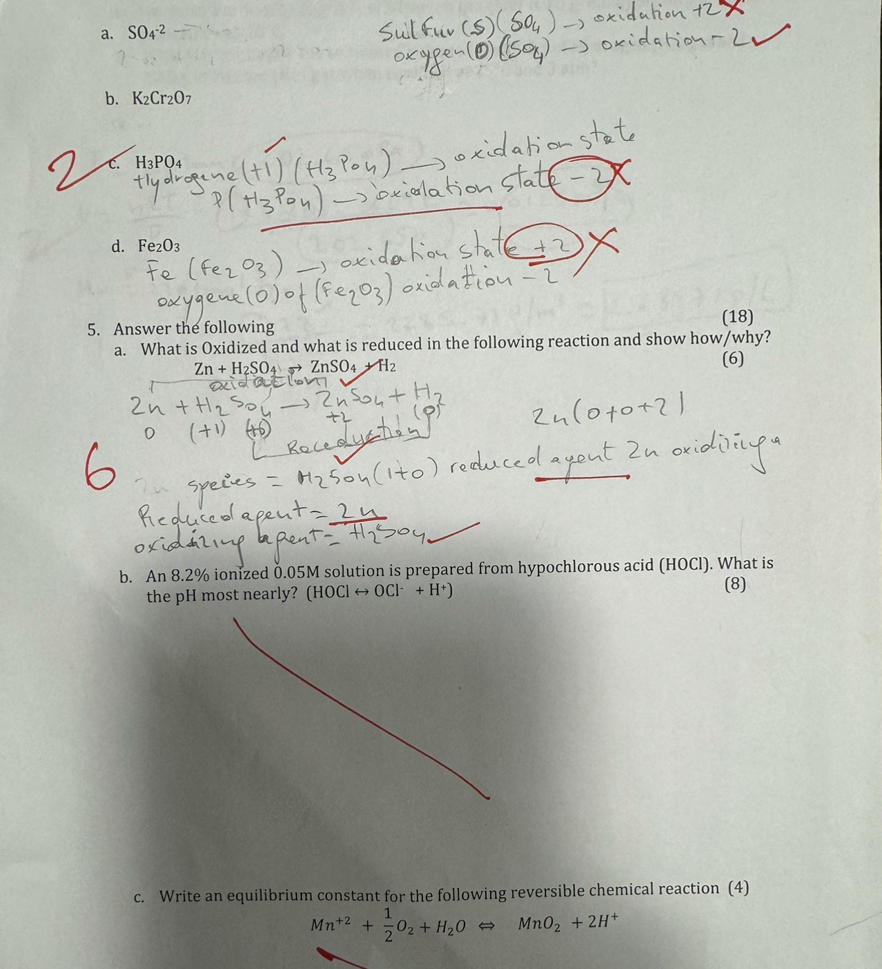 a . S O 4 - 2 Sulfur ( $ oxidation + 2 x oxygen (