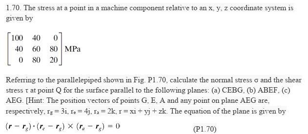 1 . 7 0 . The stress at a point in a machine