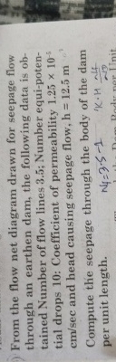 From the flow net diagram drawn for seepage flow
