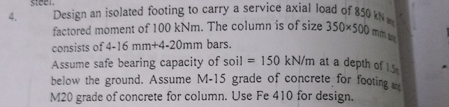Design an isolated footing to carry a service
